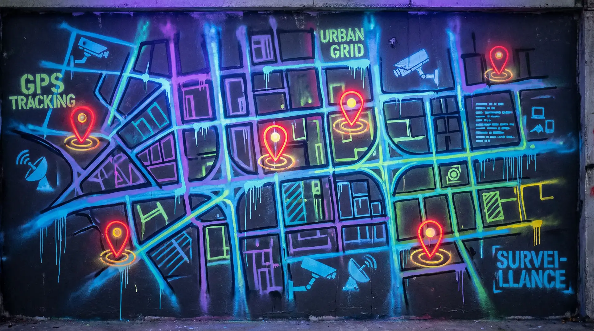 迅雷色 狗仔追踪地图 - 城市涂鸦风格